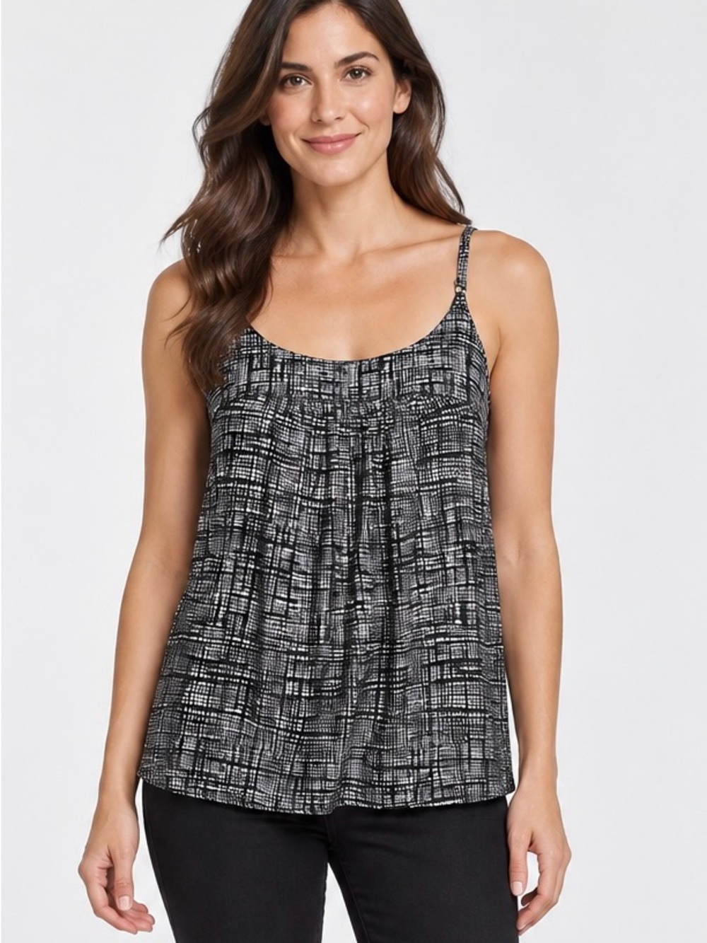 NY&C Y2K Black White Plaid Flowy Cami Tank Top Small